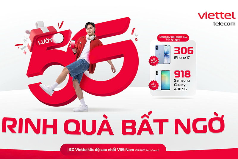 Cơ hội trúng thưởng hơn 1.200 điện thoại iPhone 17 và Samsung Galaxy A06 5G khi dùng 5G Viettel