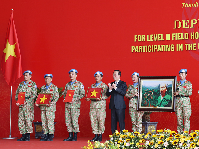 Bộ Quốc phòng tổ chức Lễ xuất quân Bệnh viện dã chiến cấp 2 số 5 và Đội công binh số 2 đi thực hiện nhiệm vụ tại Phái bộ gìn giữ hòa bình Liên Hợp Quốc tại Nam Xu-đăng và Abyei