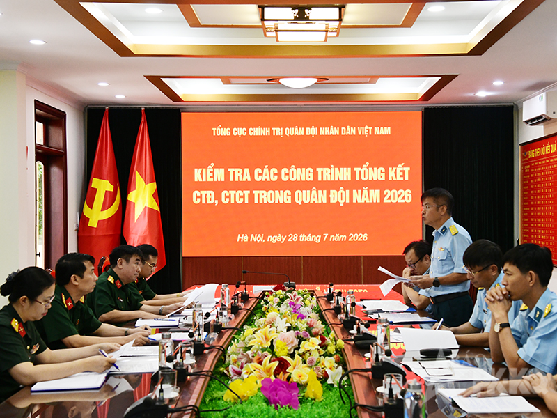 Tổng cục Ch&iacute;nh trị QĐND Việt Nam kiểm tra c&aacute;c c&ocirc;ng tr&igrave;nh tổng kết CTĐ, CTCT trong Qu&acirc;n đội năm 2026 tại Cục Ch&iacute;nh trị Qu&acirc;n chủng PK-KQ