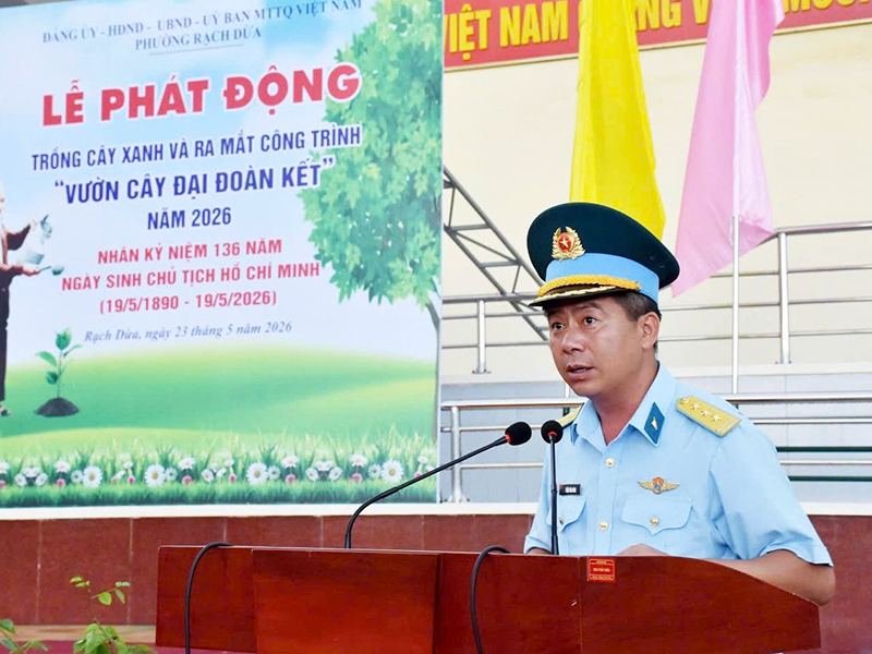Phường Rạch Dừa, TP Hồ Ch&iacute; Minh phối hợp với Trung đo&agrave;n 261 ph&aacute;t động trồng c&acirc;y xanh v&agrave; ra mắt C&ocirc;ng tr&igrave;nh &ldquo;Vườn c&acirc;y đại đo&agrave;n kết&rdquo; năm 2026
