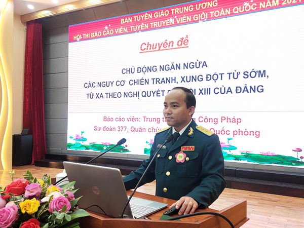 Trung tá Trương Công Pháp - Trưởng Ban Tuyên huấn Sư đoàn 377 đoạt giải nhì tại Hội thi Báo cáo viên, tuyên truyền viên giỏi toàn quốc khu vực II năm 2021