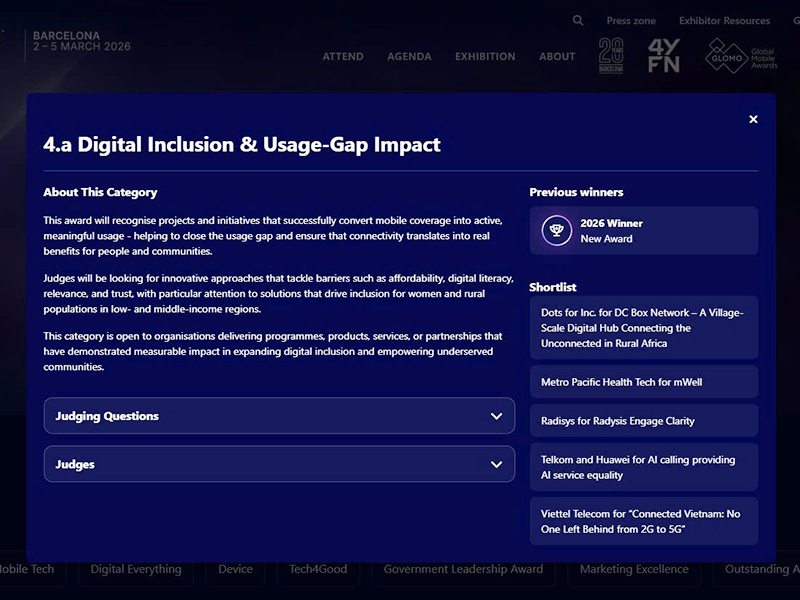 Viettel Telecom được đề cử GLOMO Awards - &ldquo;Oscar của ng&agrave;nh di động&rdquo; nhờ s&aacute;ng kiến &ldquo;kh&ocirc;ng để ai bị bỏ lại ph&iacute;a sau&rdquo; trong h&agrave;nh tr&igrave;nh từ 2G l&ecirc;n 5G