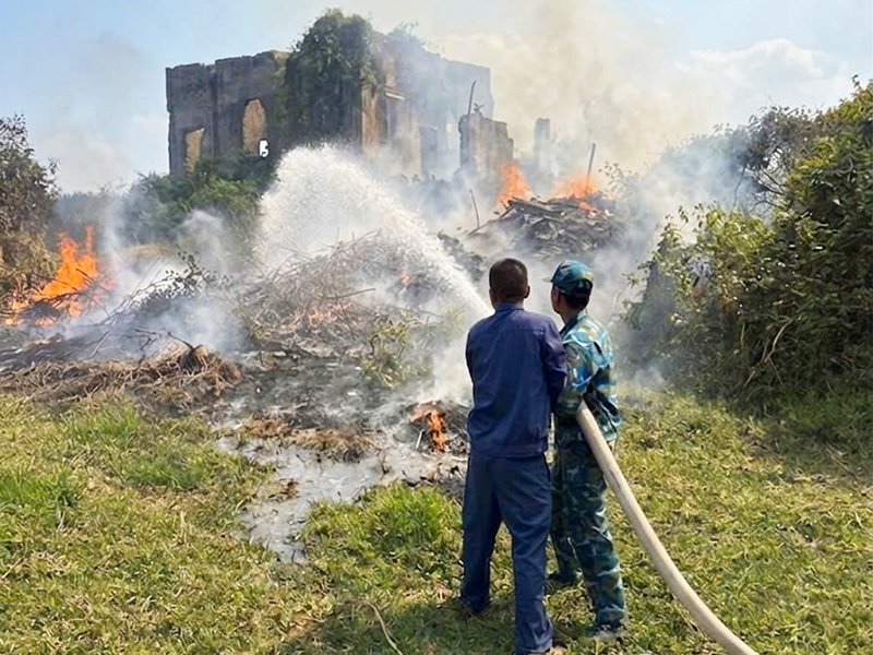 C&aacute;n bộ, Chiến sĩ Trung đo&agrave;n 278 tham gia chữa ch&aacute;y rừng tr&ecirc;n địa b&agrave;n x&atilde; Long Phước